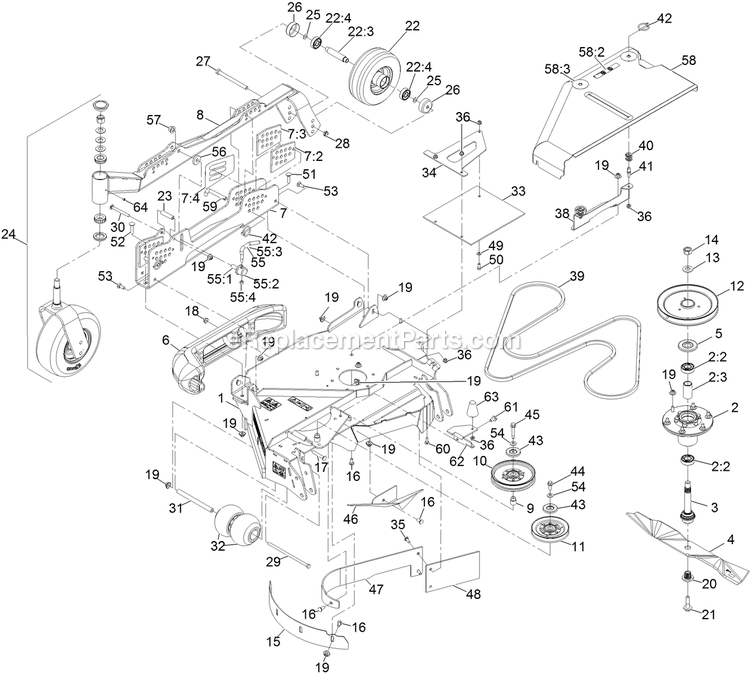 Rh Wing Deck Assembly Diagram and Parts List for LZS88CDYM96RW0 (402082300-404314158)(2018) Exmark Lawn Mower