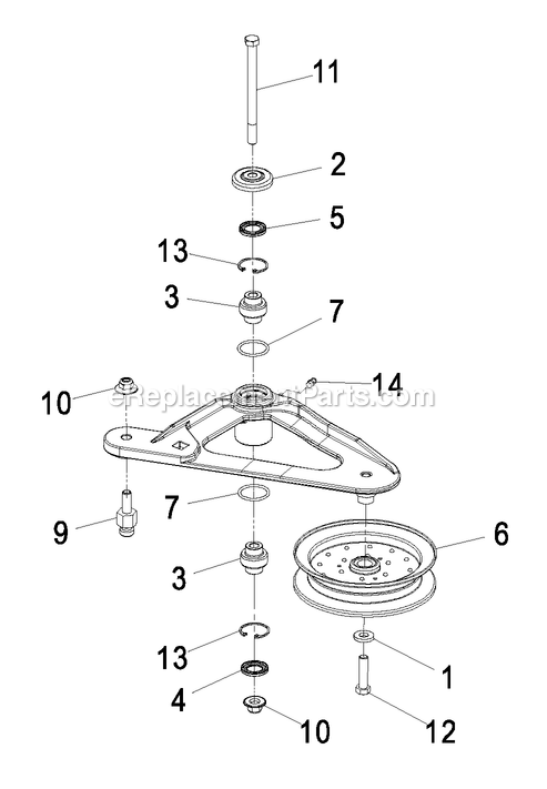 Deck Idler Assembly Diagram and Parts List for LZZ29KCE606 (850000-919999)(2010) Exmark Lawn Mower