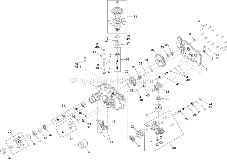 Lh Transaxle Assembly Diagram and Parts List for QTS708GEM50200 (316000000-399999999)(2016) Exmark Lawn Mower