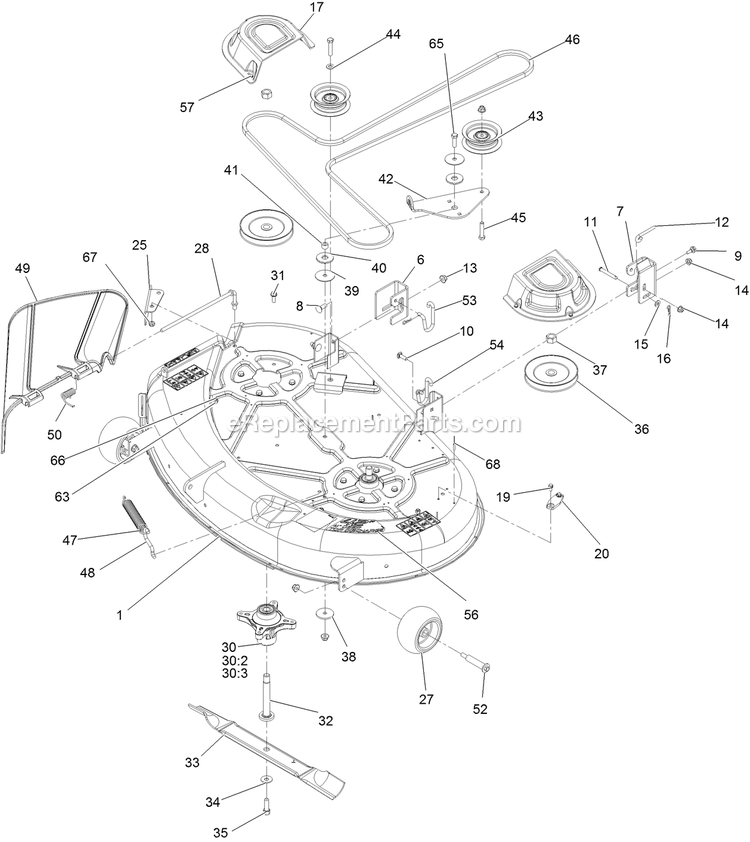 Deck Assembly Diagram and Parts List for QTE452CEM42100 (400000000-402082299)(2017) Exmark Lawn Mower
