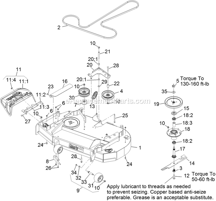 Deck Assembly Diagram and Parts List for PNS600KA443 (313000000-313999999)(2013) Exmark Lawn Mower