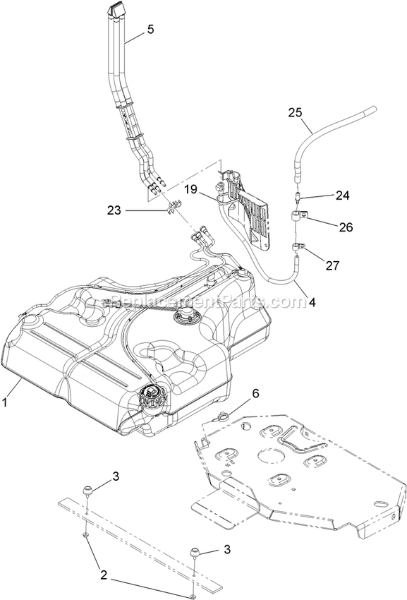 Fuel Tank Mounting Assembly Diagram and Parts List for LZS29EKC724 (920000-999999)(2011) Exmark Lawn Mower