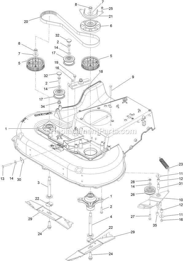Spindle And Blade Assembly Diagram and Parts List for ECS180CKA30000 (316000000-399999999)(2016) Exmark Lawn Mower