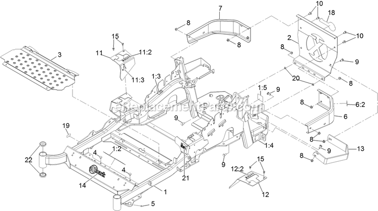Main Frame Assembly Diagram and Parts List for LZS801GKA524A2 (316000000-316999999)(2016) Exmark Lawn Mower