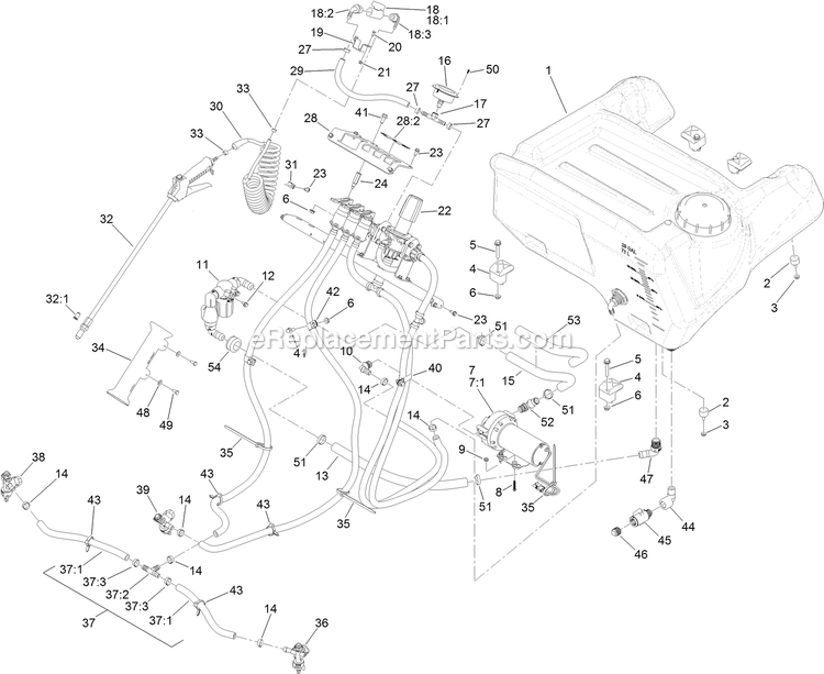 Spray System Assembly Diagram and Parts List for SSS395CKC00000 (404314159-406294344)(2019) Exmark Sprayer