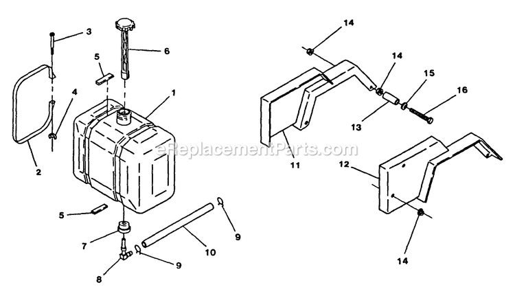 Fuel Tank And Fender Group Diagram and Parts List for TT-1800  Exmark Lawn Mower