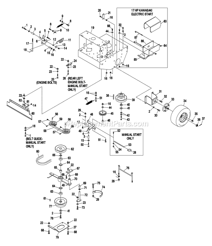 Engine Deck Group (1) Diagram and Parts List for TT4817KAC (370000-439999)(2003) Exmark Lawn Mower