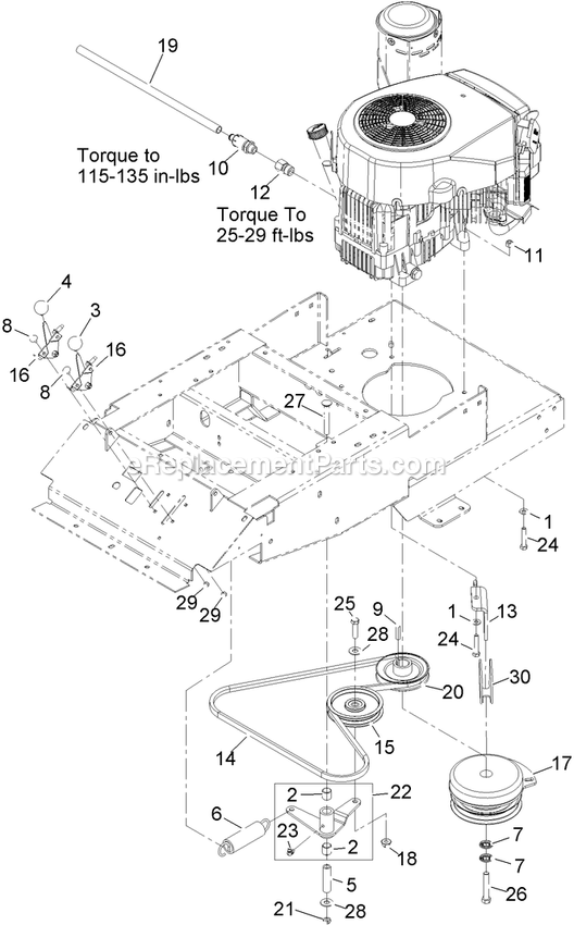 Engine Group Diagram and Parts List for PHZ19KA443 (600000-669999)(2006) Exmark Lawn Mower