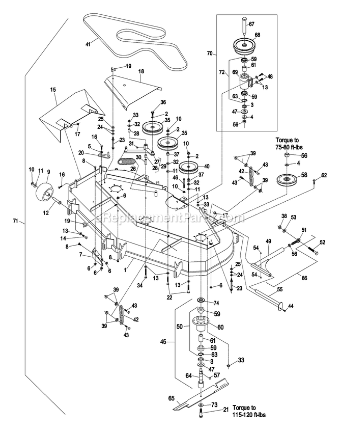 Deck Group (1) Diagram and Parts List for LZ25KA604 (320000-369999)(2002) Exmark Lawn Mower