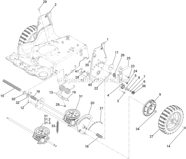 Deck And Wheel Assembly Diagram and Parts List for ECS180CKA30000 (402082300-404314158)(2018) Exmark Lawn Mower