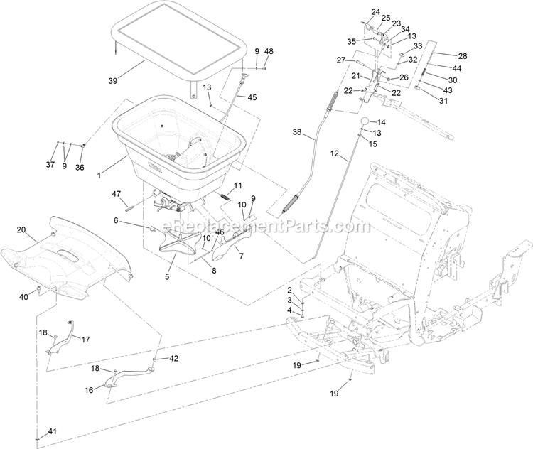 Spreader Assembly Diagram and Parts List for SSS395CKC00000 (404314159-406294344)(2019) Exmark Sprayer