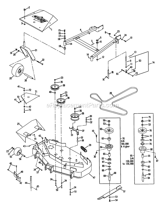 Mower Deck (2) Diagram and Parts List for MHP3615KC (150000-189999)(1997) Exmark Lawn Mower