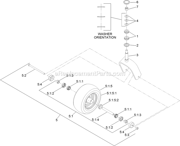 Caster Wheel And Fork Assembly Diagram and Parts List for LZE600KA484 (312000000-312999999)(2012) Exmark Lawn Mower
