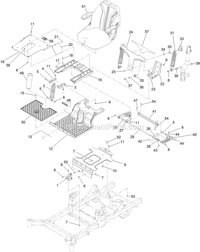 Suspension Assembly Diagram and Parts List for RAS708GEM603C3 (406294345-408644345)(2020) Exmark Lawn Mower