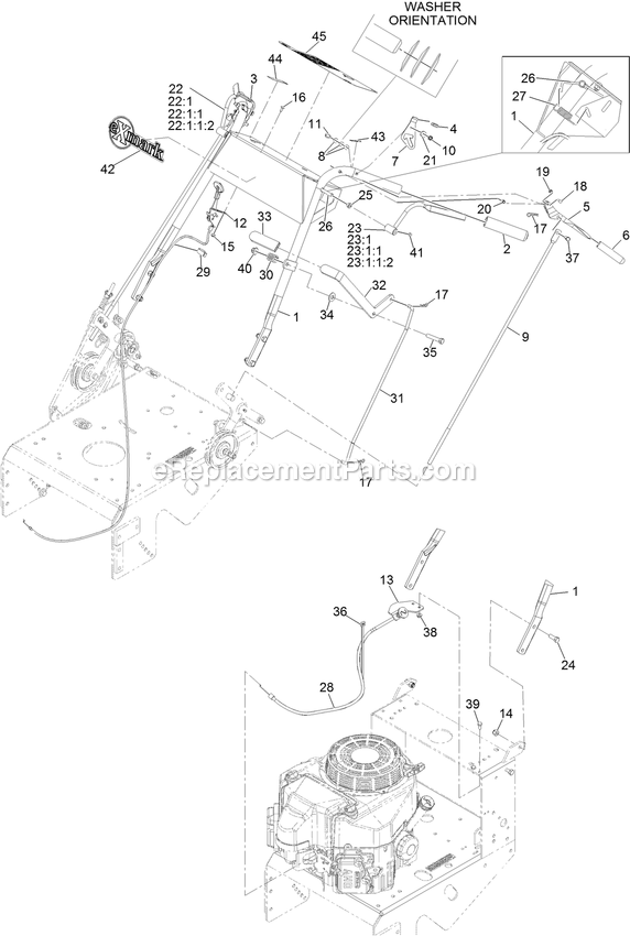 Pistol Grip Upper Handle And Controls Diagram and Parts List for MGS481GKA322P0 (316000000-399999999)(2016) Exmark Lawn Mower