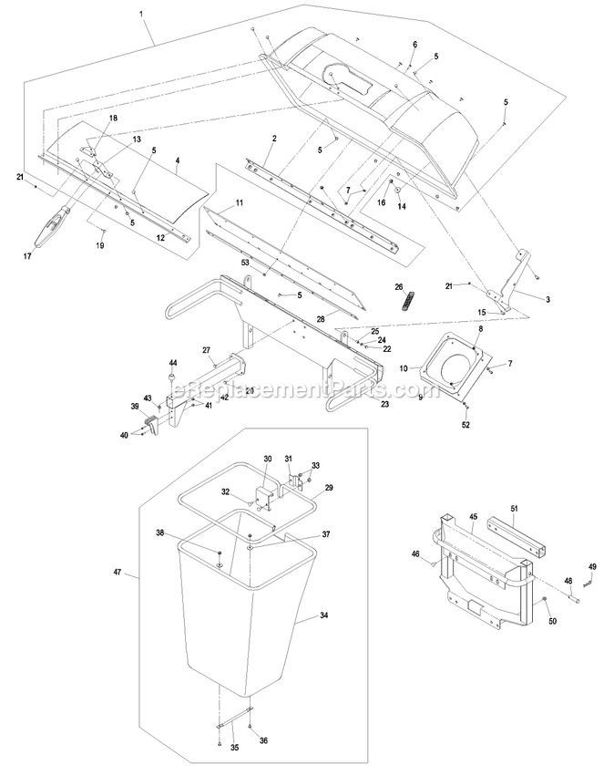 Hood And Bag Assembly Diagram and Parts List for LHPUV4448 (440000-509999)(2004) Exmark Lawn Tractor Accessories
