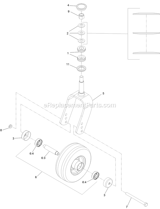 Lh Deck Rear Caster Wheel And Fork Assembly Diagram and Parts List for LZS88CDYM96RW0 (406294345-408644345)(2020) Exmark Lawn Mower