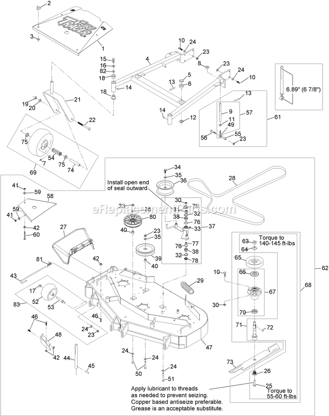 Mower Deck Assembly Diagram and Parts List for TTS680PKCE483 (313000000-313999999)(2013) Exmark Lawn Mower