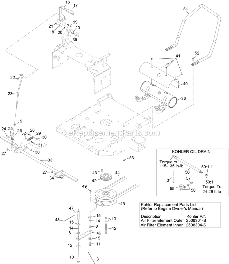Park Brake And Engine Assembly Diagram and Parts List for TTX650EKCE604 (313000000-313999999)(2013) Exmark Lawn Mower