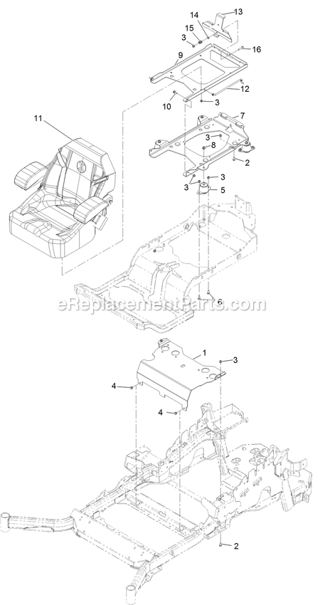 Seat Assembly Diagram and Parts List for LZE751GKA604C1 (408644346-999999999)(2021) Exmark Lawn Mower