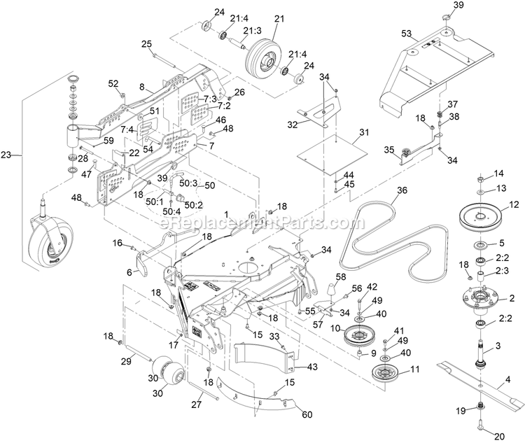 Rh Wing Deck Assembly Diagram and Parts List for LZX980EKC96RW0 (411294212-999999999)(2022) Exmark Lawn Mower
