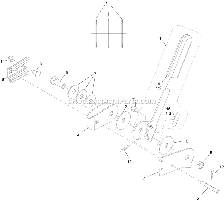 Hand Lever Assembly Diagram and Parts List for 135-2532 2021 Exmark Lawn Tractor Accessories