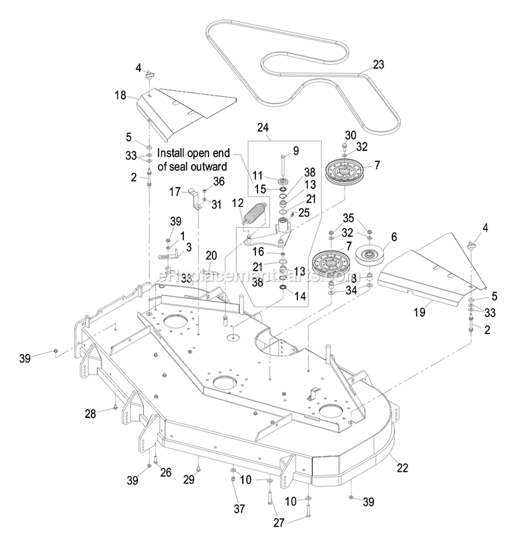 Deck Group (1) Diagram and Parts List for LXS29LKA605 (670000-719999)(2007) Exmark Lawn Mower