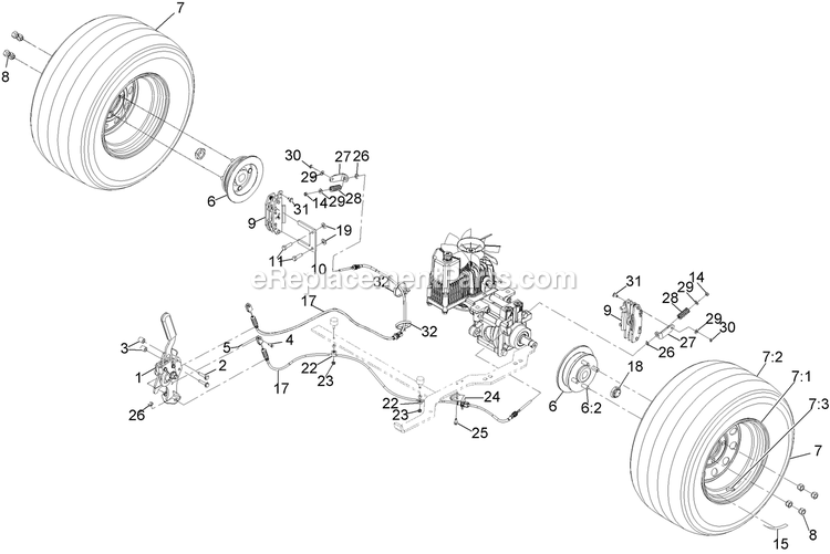 Rear Wheel And Park Brake Assembly Diagram and Parts List for LZS651KA484 (313000000-313999999)(2013) Exmark Lawn Mower