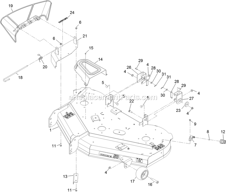 50 Inch Deck Assembly Diagram and Parts List for QTS735KC502 (314000000-314999999)(2014) Exmark Lawn Mower
