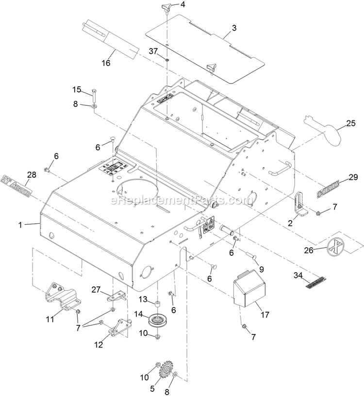 Frame Assembly Diagram and Parts List for ARS180KA21 (314000000-314999999)(2014) Exmark Aerator