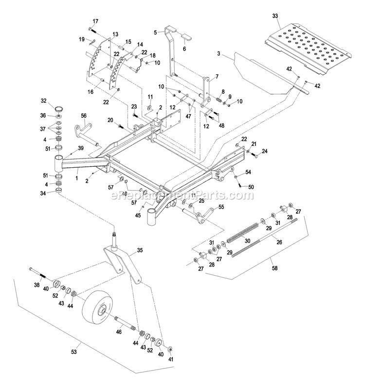 Front Frame Group Diagram and Parts List for LAS23KC524 (600000-669999)(2006) Exmark Lawn Mower