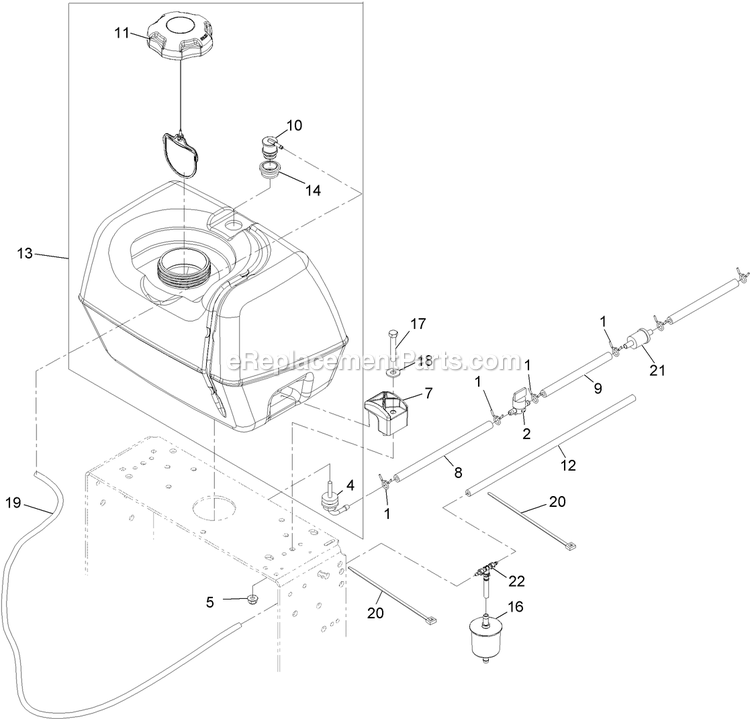 Fuel Tank Assembly Diagram and Parts List for VH481KA483 (314000000-314999999)(2014) Exmark Lawn Mower