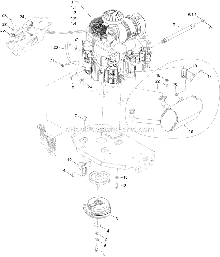 Engine Assembly Diagram and Parts List for LZE751GKA604C1 (408644346-999999999)(2021) Exmark Lawn Mower
