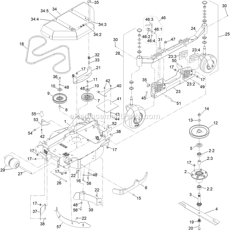 Lh Wing Deck Assembly Diagram and Parts List for LZX980EKC96RW0 (411294212-999999999)(2022) Exmark Lawn Mower