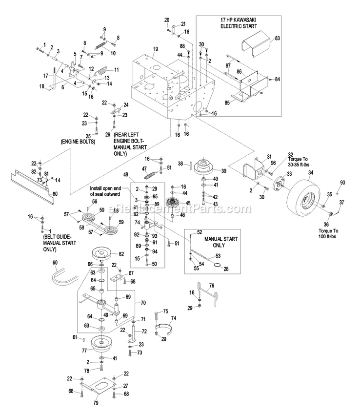 Engine Deck Group (1) Diagram and Parts List for THP17KA363CA (790000-849999)(2009) Exmark Lawn Mower