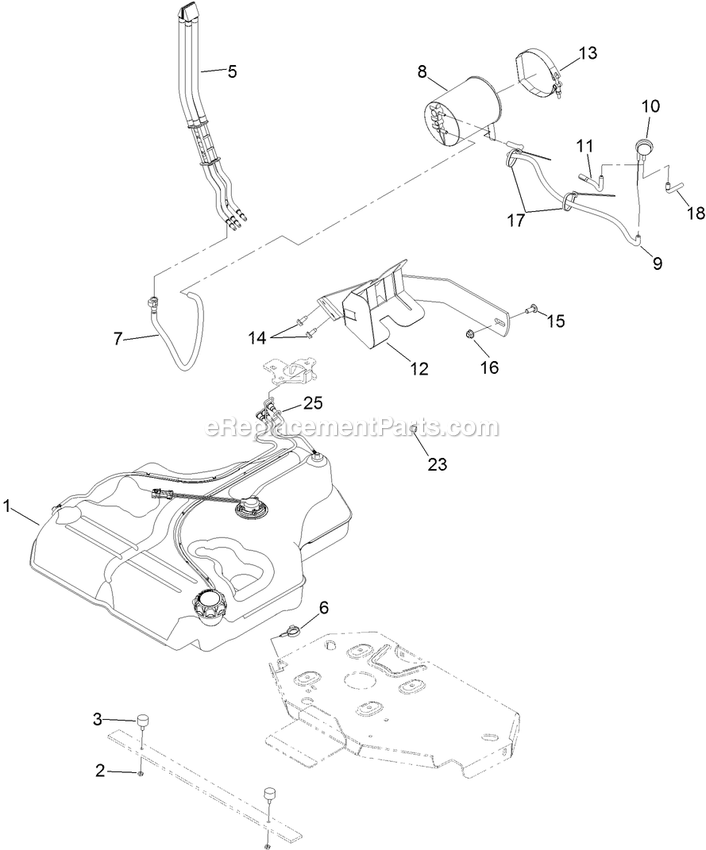 Fuel Tank Mounting Assembly Diagram and Parts List for LZS651KA484 (313000000-313999999)(2013) Exmark Lawn Mower