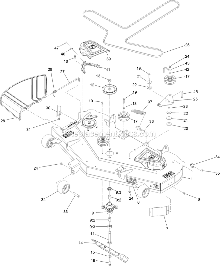 Deck Assembly Diagram and Parts List for QZS735GKC54200 (408644346-411294211)(2021) Exmark Lawn Mower