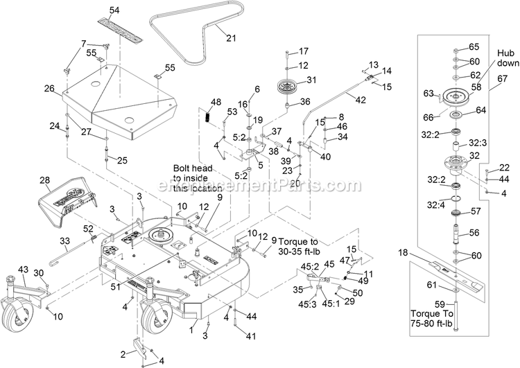 Deck Assembly Diagram and Parts List for MGS481CKA36200 (316000000-399999999)(2016) Exmark Lawn Mower