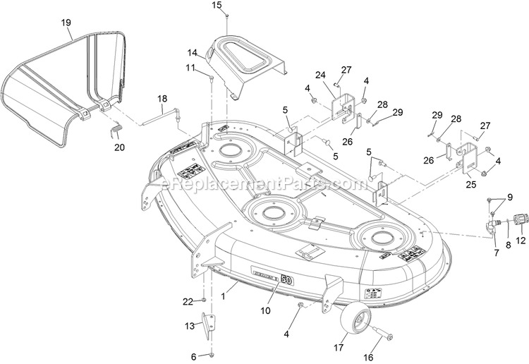 50 Inch Deck Assembly Diagram and Parts List for QTE735KC501 (314000000-314999999)(2014) Exmark Lawn Mower