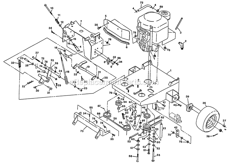 Engine Deck Group Diagram and Parts List for TTH-18KO (84000-89999)(1993) Exmark Lawn Mower