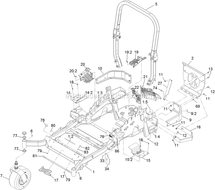 Main Frame Assembly Diagram and Parts List for LZE730GKA604B3 (315000000-315999999)(2015) Exmark Lawn Mower