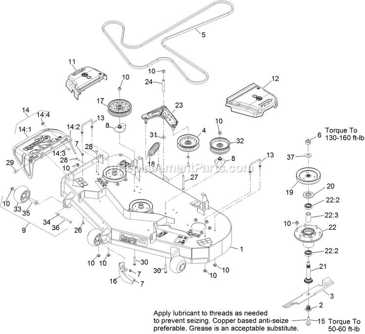 Deck Assembly Diagram and Parts List for PNS720GKC523A4 (315000000-315999999)(2015) Exmark Lawn Mower
