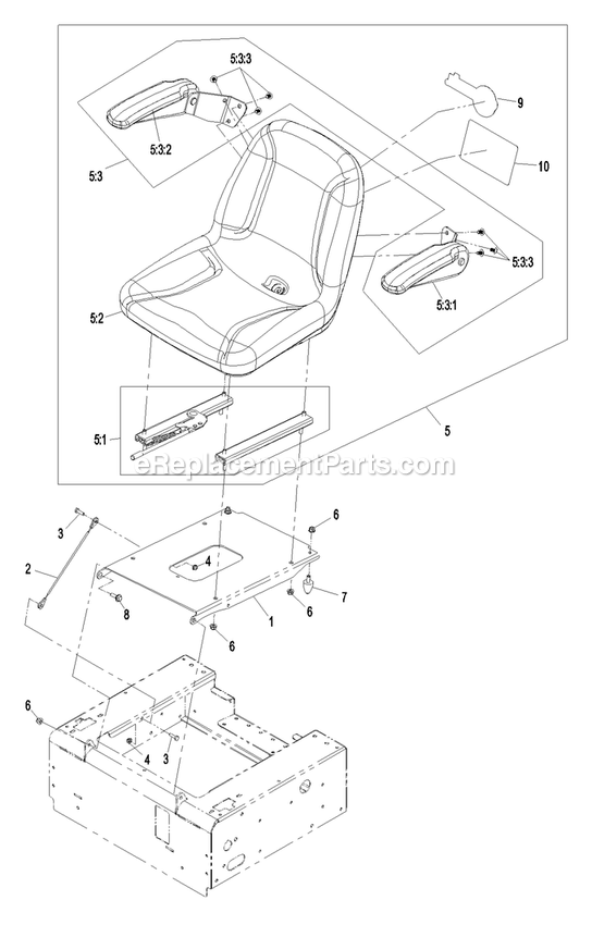 Seat Group Diagram and Parts List for QST23KC522 (720000-789999)(2008) Exmark Lawn Mower