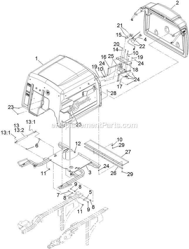Hopper Assembly (1) Diagram and Parts List for NVS640CKC42000 (315000000-315999999)(2015) Exmark Lawn Mower