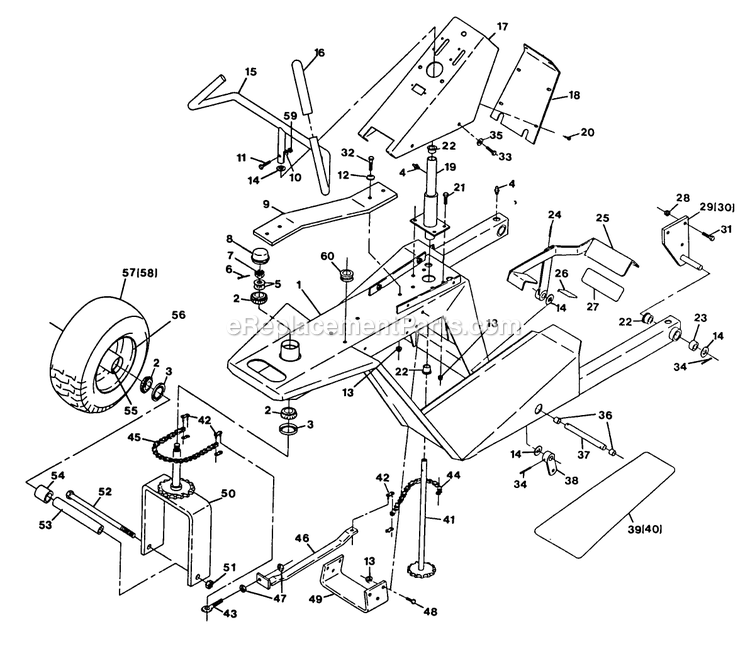 Rider Frame And Steering Diagram and Parts List for TR-20KC (90000-101999)(1994) Exmark Lawn Mower