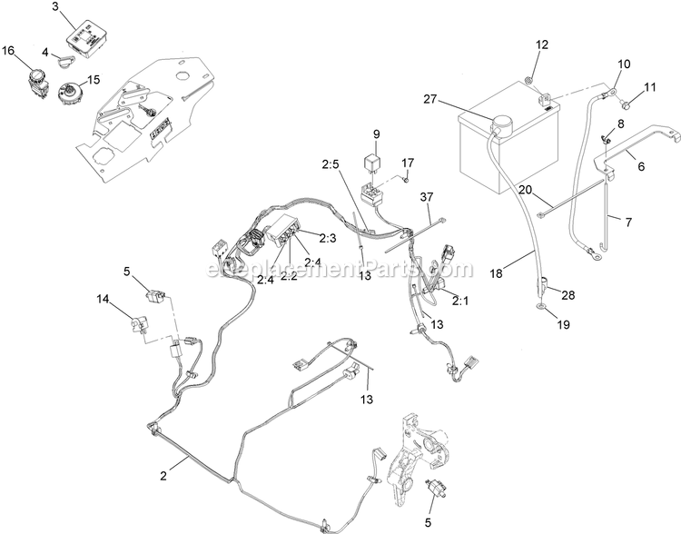Electrical Assembly Diagram and Parts List for LZE742GKC604C1 (400000000-402082299)(2017) Exmark Lawn Mower