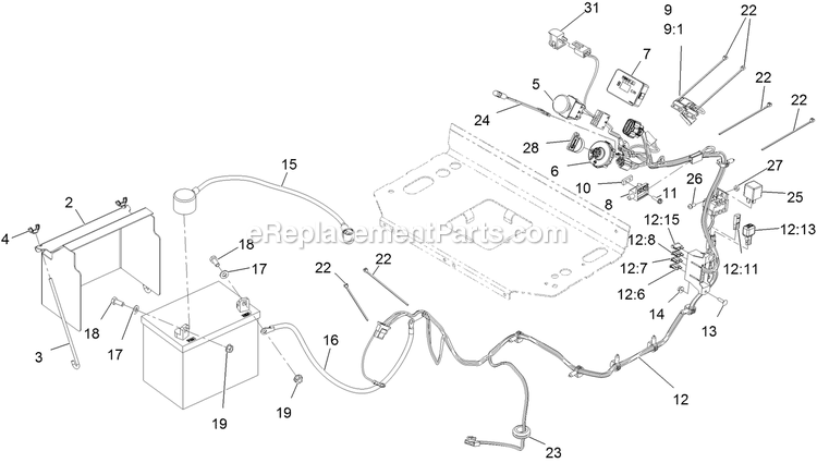 Electrical Assembly Diagram and Parts List for VTS740PKC52400 (402082300-404314158)(2018) Exmark Lawn Mower