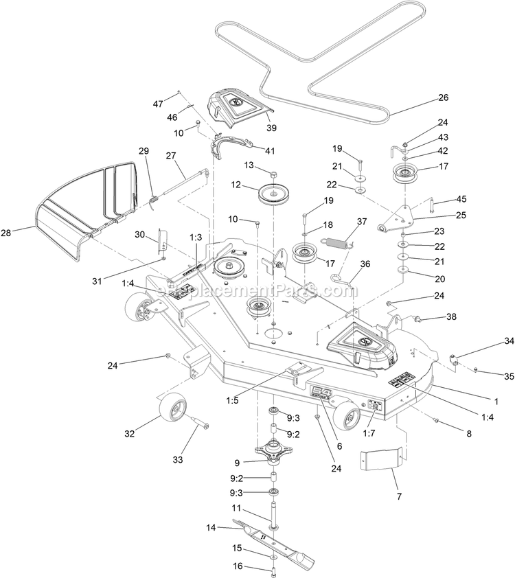 Deck Assembly Diagram and Parts List for QZS708GEM54200 (408644346-411294211)(2021) Exmark Lawn Mower