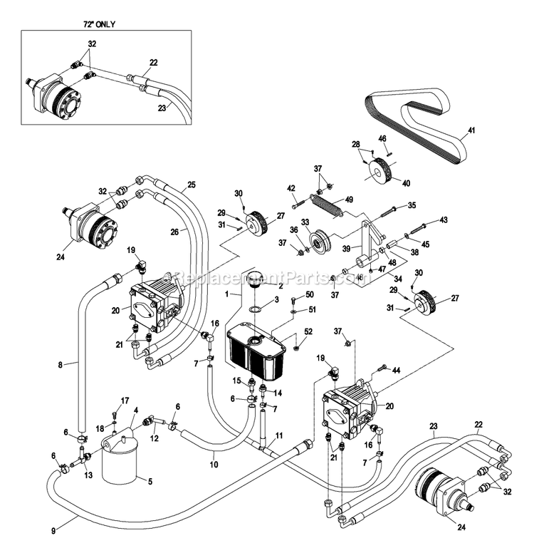 Hydraulic Group Diagram and Parts List for LZ25KA604 (320000-369999)(2002) Exmark Lawn Mower