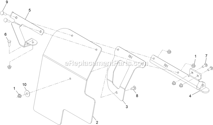 Rh Mud Flap Assembly Diagram and Parts List for LZS88CDYM96RW0 (404314159-406294344)(2019) Exmark Lawn Mower